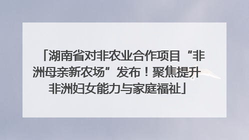 湖南省对非农业合作项目“非洲母亲新农场”发布！聚焦提升非洲妇女能力与家庭福祉
