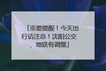 重要提醒！今天出行请注意！沈阳公交、地铁有调整